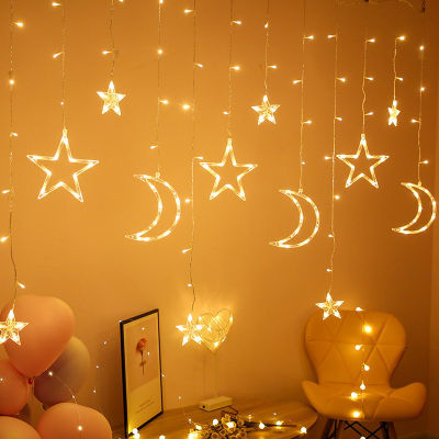 2M Moon Star Curtain Lights Christmas Led String Fairy Lights Garlands Lamp 220V for Wedding Holiday Party Decoration
