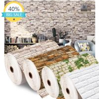 ☄卐♣ Waterproof 3D Self-Adhesive Wallpaper 70cmx10m Continuous Imitation Brick Wall Stickers Wallcovering Living Room Home Decoration