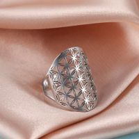 Skyrim Viking Flower of Life Ring Vintage Adjustable Stainless Steel Geometric Rings for Women Amulet Jewelry Gifts Wholesale