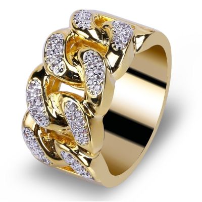 FDLK แหวนฮิปฮอปสีสำหรับผู้ชายแหวนสร้อยคิวบาคิวบิกเซอร์โคเนียปูขนาดไมโครกว้าง13มม. ทำจากหนังวัว