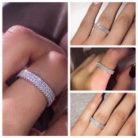 Sparkling Womens Fashion 925 Sterling Silver White Sapphire Diamond Pave Ring