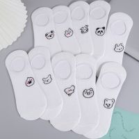 5Pairs Solid White Socks Cute Cartoon Animal Low Cut Cotton Socks Casual Boat Sock Breathable Non-slip Sox Shallow Mouth Socks Socks Tights