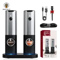 Rechargeable Electric Salt And Pepper Grinder Set With Charging Base Stainless Steel Automatic Salt Spice Grinder Pepper Mill