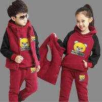 New Boy Girls Winter Set Child Sports Thick Fleece Hoodies+Pants+Vest 3pcs Sets Childrens Clothing Boy Sweatshirts Casual Suits