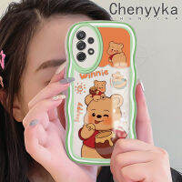 Chenyyka เคสปลอกสำหรับ Samsung กาแลคซี A72 4G A72 5G A73 5G ลายหมีมีความสุขวินนี่กันกระแทกแบบใสลายหมีขอบคลื่นนุ่มเคสมือถือโปร่งใสลายกล้องถ่ายรูปที่สร้างสรรค์เคสป้องกันซิลิกาเจล