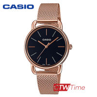 Casio Standard นาฬิกาข้อมือผู้หญิง สายสแตนเลส รุ่น LTP-E412MPG-1ADF (สีโรสโกลด์  / หน้าปัดสีดำ)