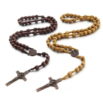 Mens wooden beaded hot sale cross necklaces