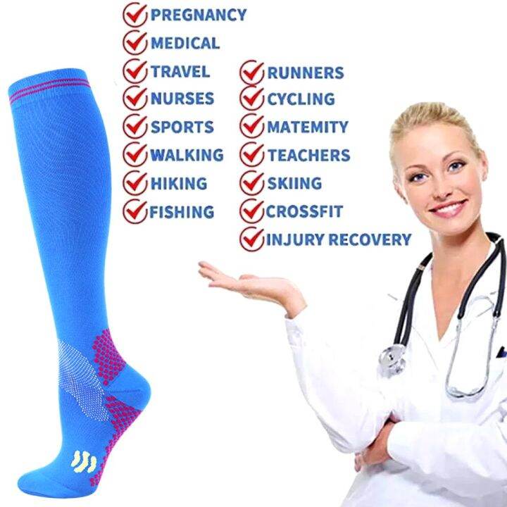 tike-1-pair-compression-socks-women-men-30-mmhg-comfortable-anti-fatigue-athletic-nylon-medical-nursing-sport-running-stockings