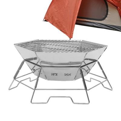 Outdoor Wood Burning Fire Pit Stainless Steel Campfire Pit Grill Packable Outdoor Hexagonal Camping Fire Pits Collapsible Backpacking Stove for BBQ feasible