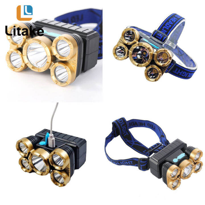 lb-ไฟฉายคาดศีรษะ5led-usb-ชาร์จได้สว่างมากไฟตกปลาสำหรับตั้งแคมป์ตกปลากลางแจ้ง