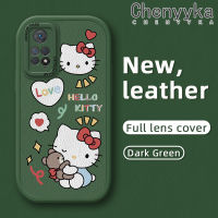 เคส Chenyyka สำหรับ Xiaomi Redmi Note 11 Pro Note 11 SE Note 10T Note 11E Pro 5G เคสการ์ตูนน่ารัก Hello Kitty ดีไซน์ใหม่นิ่มเคสโทรศัพท์หนังนิ่มกล้องคลุมทั้งหมดป้องกันการกระแทกขอบสีอ่อน