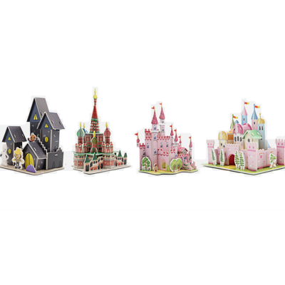 Paper 3D Assembling Puzzle Cartoon Building Castle Childrens Handmade DIY Educational Toys