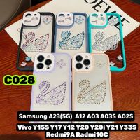 เคสขอบสีหลังใสC028เคสซัมซุงA23 A12 A03 A03S A02S VivoY15S Y15 Y17 Y33S Y20 Y12 Redmi9A Redmi10Cเคสสวยหรูรูปหงษ์ เคสสีใส