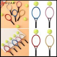 HUAN 1 Set 5สี ของขวัญสวนเด็ก อุปกรณ์ตุ๊กตา มินิลูกเทนนิสและลูก ไม้เทนนิสขนาดเล็ก เทนนิสบ้านตุ๊กตา กีฬาเทนนิสรุ่น