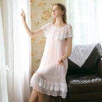 Short Sleeve Nightdress Lady Summer Sweet Princess Thin Style Medium Length Pajamas Lace Loose Large Size Modal Housewear Autumn