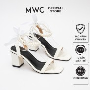 Giày Sandal Cao Gót MWC Quai Ngang Đế Vuông 7cm Quai Hậu Phối Cườm Đính Nơ