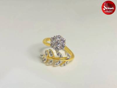 F44 แหวนดอกไม้ใบไม้ล้อมเพชร  แหวนเพชร แหวนทอง ทองโคลนนิ่ง ทองไมครอน ทองหุ้ม ทองเหลืองชุบทอง ทองชุบ แหวนผู้หญิง