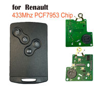 Keyless Remote Key Card 4ปุ่ม Smart Remote Key Card 433MHz ชิป PCF7953สำหรับ Renault Clio IV Captur Uncut VA2ใบมีด4A ชิป