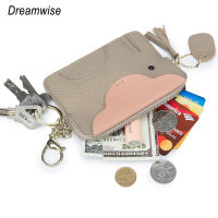 top●Dreamwise Mini Elephant Coin Purse for Women Ultra-thin Real Cowhide Hit Color Coin Key Case Storage Bag Wallet Cute