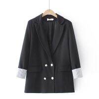 Big Size Black Grey Womens Elegant Blazers Long Sleeved Patchwork OL Outerwear