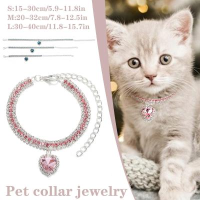 Pet Collar Three Row Color Rhinestone Necklace Jewelry Pendant Blue Accessories Pink Quiet Dog Cat Love N0A3