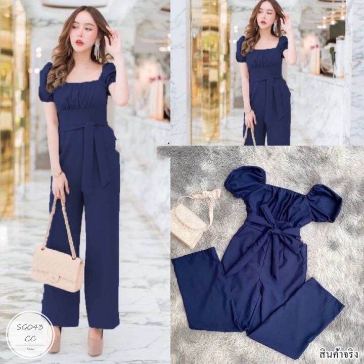 ml043-jumpsuit-จั๊มสูทขายาว-แขนพอง-ช่วงอกจับจีบ-ช่วงเอวมีโบว์ผูก-ไหล่สม็อคยางยืด-เนื้อผ้าซาร่า-ทรงเข้ารูปสวย-งานน่ารัก-ใส่สวยตัวเดียวจบ-นางแบบใส่งานจริง-เนื้อผ้า-ซาร่า-สี-2-สี-กรม-ชมพู-ขนาด-รอบอก-bust