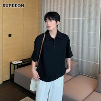 SUPEEON丨พื้นโปโลแขนสั้นครอปของผู้ชาย,เสื้อครอปถักคอปกเสื้อเชิ้ตชายเสื้อพรีเมี่ยมแขนสั้นทรงหลวมของผู้ชาย