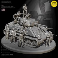 1/48 Resin soldier figure model kits DIY self-assembled 38mm (12 soldiers and tanks and platforms ）Full set TD-2955