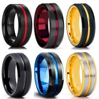 Simple Men 39;s Tungsten Steel Ring Black Surface Brushed Inlay Red Groove Jewelry Engagement Wedding Ring For Men Anniversary Gift