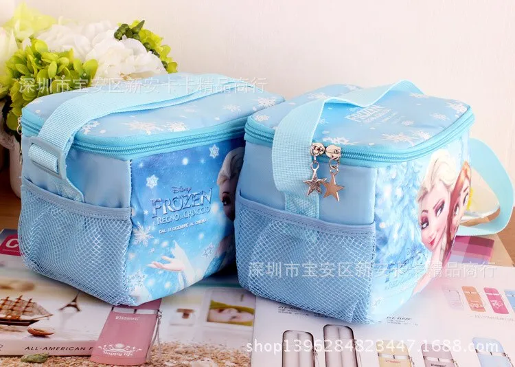 Disney Frozen Cartoon children Elsa Anna Student thermos Bag Box Shoulder  Messenger Picnic bag Pack Lunch