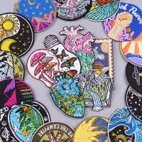 Mountains Patch Iron On Patches For Clothing Thermoadhesive Patches On Clothes Round Outdoor Sewing/Fusible Applique DIY Badges