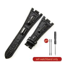 “：{ Watch Accessories Bone Grain Genuine Leather Strap Folding Buckle For AP 15703 26470  Royal Oak Offshore 28Mm Mens Strap