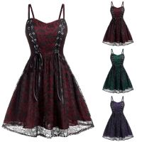 ◑◄✙ Women Medieval Sexy Dress Renaissance Gothic Camisole Skeleton Dresses Girl Summer Elegant Short Skirt Cosplay Party Costume