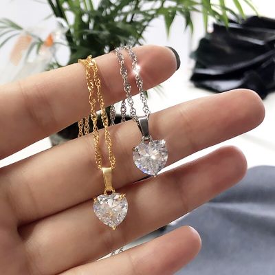 Heart Necklaces For Women Stainless Steel Gold Plated Chain Zircon Heart Pendant Choker Necklace Wedding Boho Jewelry Gift Femme Headbands