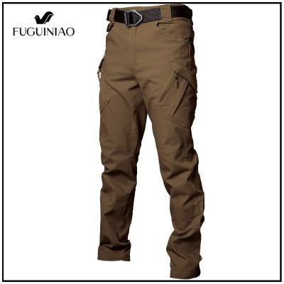 Fuguiniao IX9ผ้าฝ้าย100% ผ้ายืด Multi-Function ทหารเมืองยุทธวิธีกางเกงกีฬาชายพิเศษ Combat สินค้าทางทหารกางเกงผู้ชายกางเกงขายาวหลายกระเป๋า