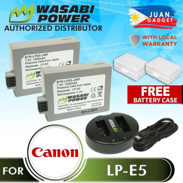 Wasabi Power Battery LP-E5 (2-Pack) E5 and Dual USB Charger for Canon LP-E5  and Canon EOS 450D, 500D, 1000D, Kiss F, Kiss X2, Kiss X3, Rebel XS, Rebel  XSi, Rebel T1i LPE5 |