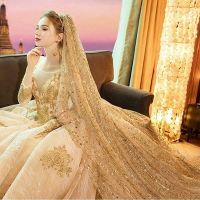 Gold 3Meter 3.5M Wedding Bridal Veil Long Bride Luxurious Cathedral Veil Train Shiny Bling Bling Veil Sequins Bridal Accessories Hair Accessories