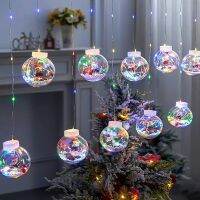 {ItalyNest shop}ม่านลูกซานต้าพวงดอกไม้ LED ต้องการตกแต่งคริสต์มาสไฟสายประดับโคมไฟนางฟ้าต้นคริสต์มาส Xmas วอลเปเปอร์ตกแต่งร้านทำผม