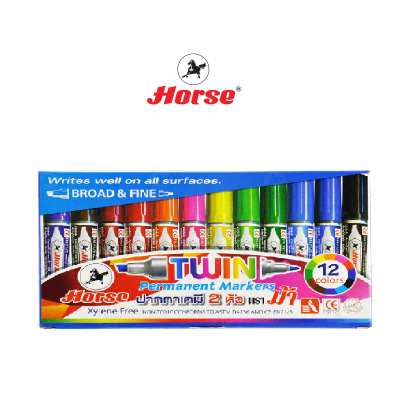 HORSE ตราม้า ชุดปากกาเคมี 2หัว TWIN-PEN - 12สี (1x1) กล่อง
