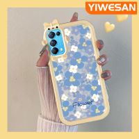 YIWESAN เคสสำหรับ OPPO Reno 5 4G Reno 5 5G Reno5 K พบ X3 Lite แฟชั่นบลูดอกไม้รูปโบว์มอนสเตอร์น้อยเคสนิ่มกันกระแทกเคสโทรศัพท์โปร่งใส TPU ซิลิกาเจลป้องกันเลนส์กล้องถ่ายรูป