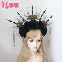 Punk Spiked Crown Headpiece Gothic Lolita Queen Goddess Cosplay Baroque Rose Flower Halo Headband Dragon Skull Hair Accessories