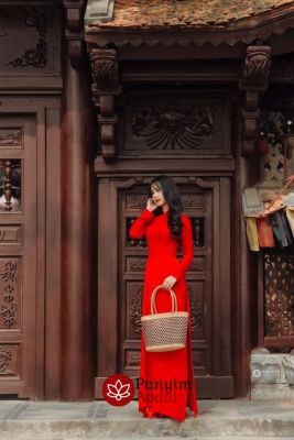 PUNYIM Aodai ชุดอ่าวหญ่ายสีแดง พร้อมส่งจากไทย ชุดอ่าวหญ่ายเวียดนาม ชุดสาวเวียดนาม ชุดเจ้าสาวเวียดนาม BASIC Cherry Red Aodai