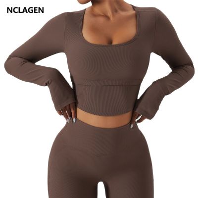 ♧❒▪ NCLAGEN Top Sleeve Removable Chest Neck Shirt Gym Thumb Holes Blouses