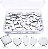 100pcs 5 Styles Stainless Steel Blank Flat Round Oval Heart Square Apple Stamping Tag Pendants for DIY Jewelry Making Engraving