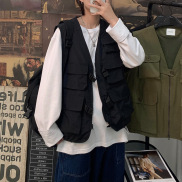 Japanese Style Workwear Vest Man Hong Kong Style Baggy Coat Vest Men s