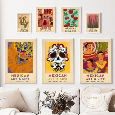 Vintage Mexican Abstract Poster Nordic Cactus Flower Dance Girl Wall Painting Nordic Art Canvas Prints Home Decor Living Room