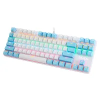 MOTOSPEED 87คีย์แป้นพิมพ์แบบมีสายแสงผสม Mechanical คีย์บอร์ด Mechanical Blue Switch ปุ่มระงับสีชมพู