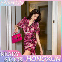 HONGXUN ชุดเดรสสั้นลายดอกไม้ย้อนยุคสำหรับผู้หญิง20112 Dress Model Baru ชุดเดรสลำลองมีระบายที่สะโพกขนาดเล็ก2023ฤดูร้อน