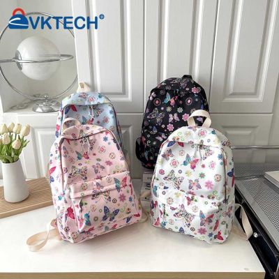 Butterflies Print Laptop Backpack Nylon Student Schoolbag Large Capacity Cute Fashion Simple Floral for Outdoor Camping