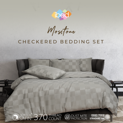 ibed ชุดผ้าปูที่นอนครบเซ็ท Softex Satin (ลายตาราง) Mosstone 3.5 ฟุต,5 ฟุต,6 ฟุต - CHECKERED COLLECTION